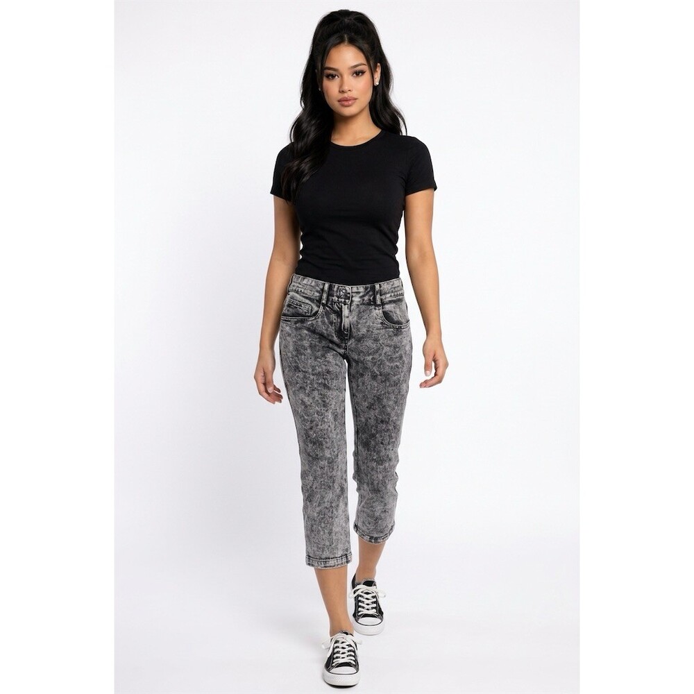 Norma Kamali Jeans Womens Size M Gray Black Acid Wash Cropped NWT